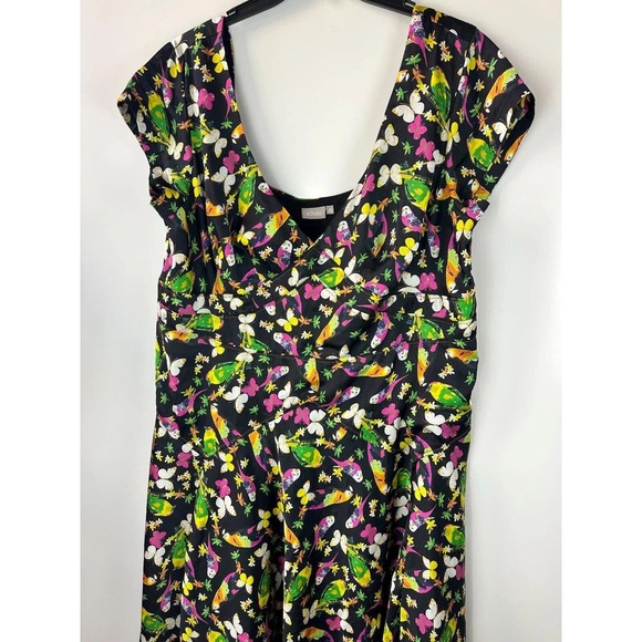 Eshakti Floral Butterfly Bird Dress V-Neck Cap Sleeve A-Line Plus Size 3X 26W - Picture 8 of 16
